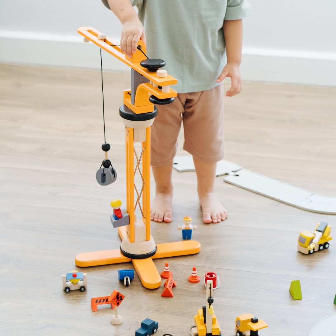 speelgoed hijskraan hout